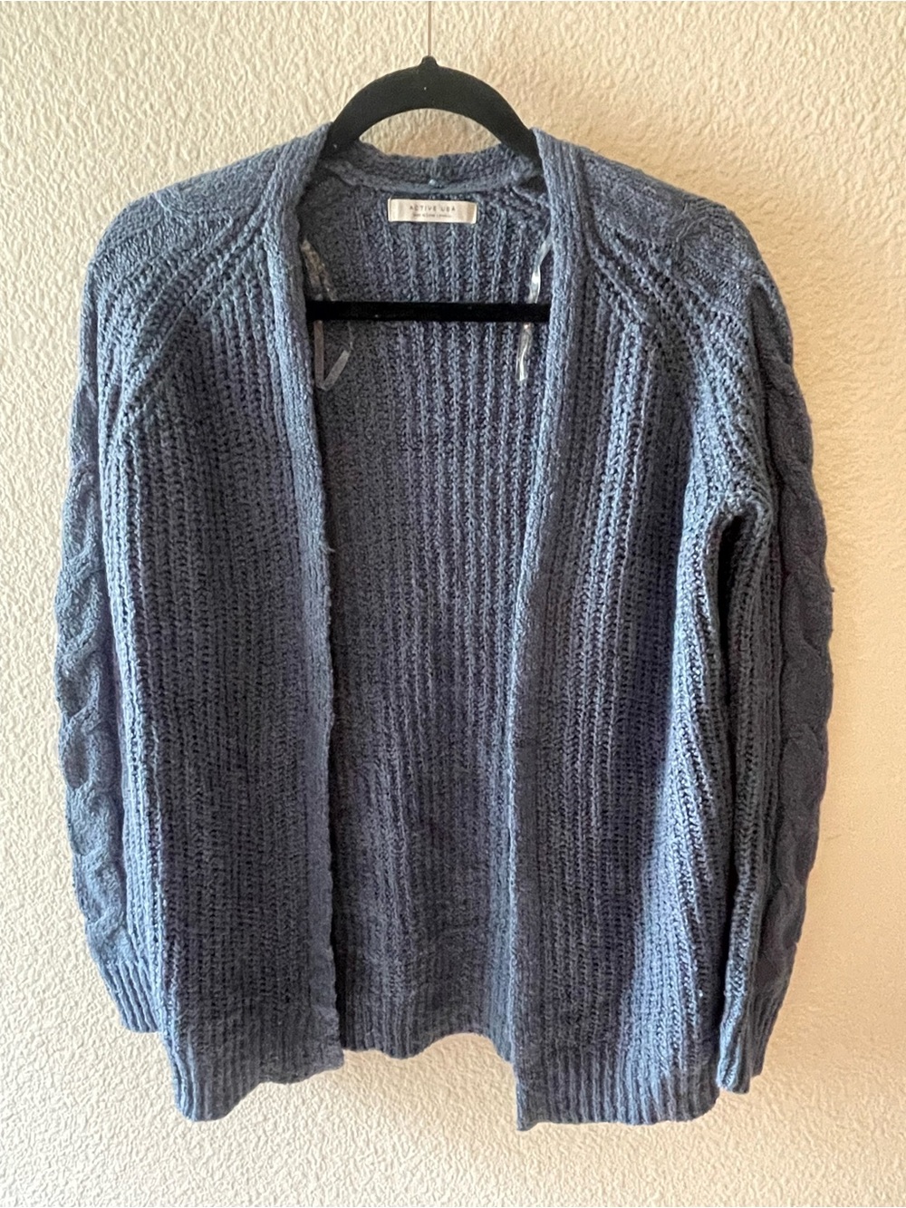Active USA Open-Front Cable-Sleeve Cardigan - Slate Blue